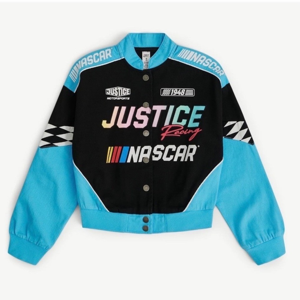 Girl's jean jacket 7/8 small NASCAR X Justice Collab Racing Jacket